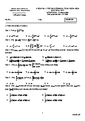 Kiểm tra 1 tiết nguyên hàm tích phân môn Toán 12 - Mã đề 626